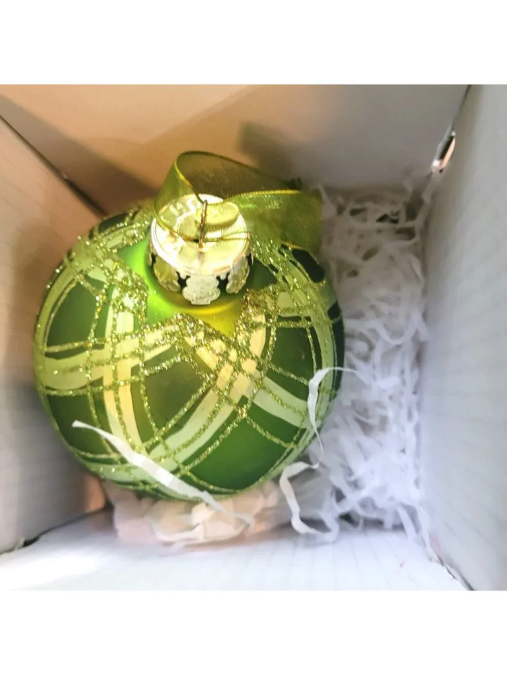 Frontgate Christmas Ornament 15 Green Glass Glitter Baubles Finial Teardrop Flaw